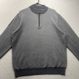 Belford Textured Quarter Zip XL Gray Merino Wool Preppy Golf Elbow Patches